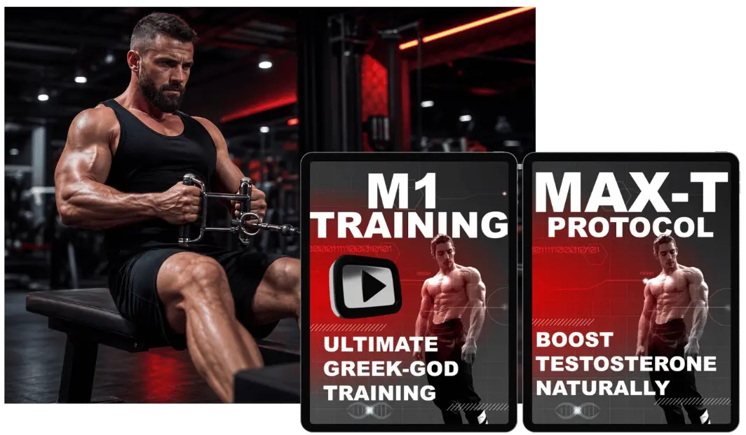 Muscular man training with free e-guides and workout plans